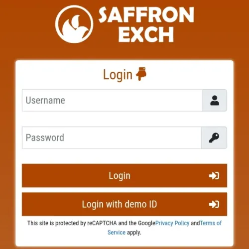 Saffron Exch login screen